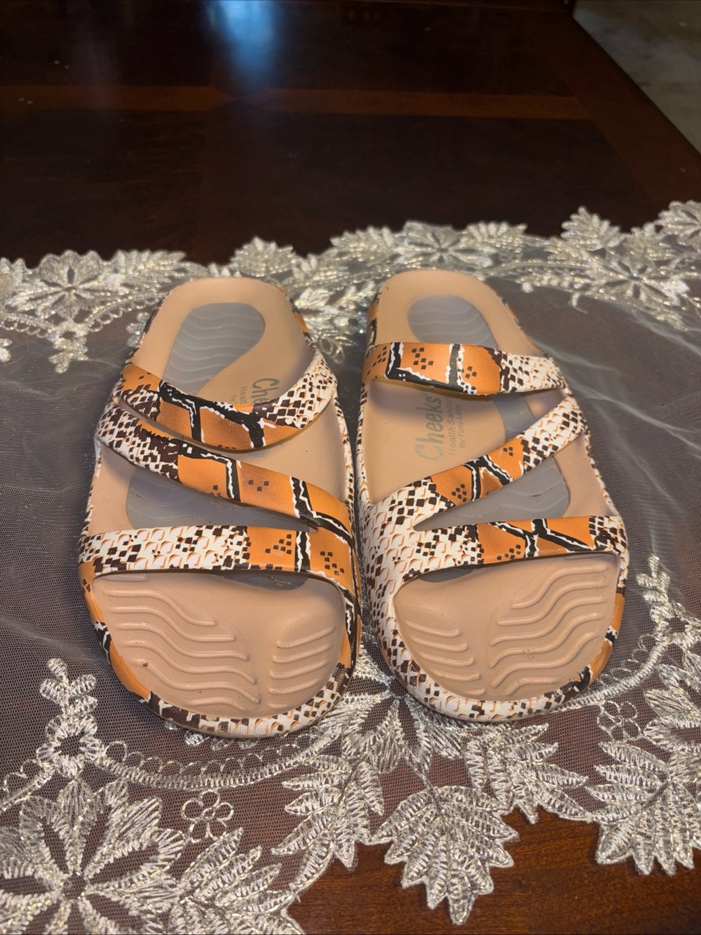 Comfort Slide Sandals in Orange Snake Print - Women Flats & Loafers